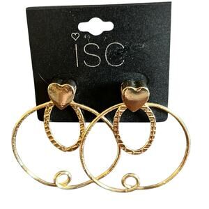 isc Goldtone Post Earrings with Heart, Drop and Hoop 2 inch